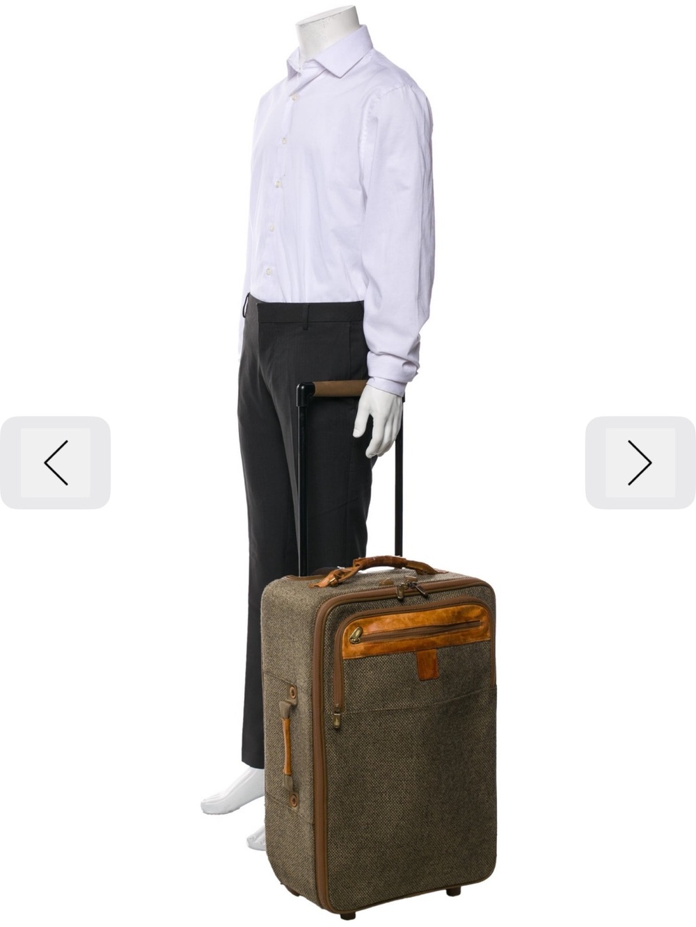 Men's Brown Tweed Rolling Suitcase with Leather Trim